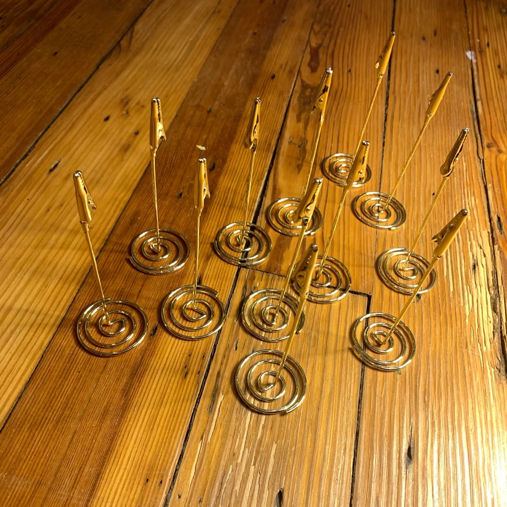 Set of 12 gold table number card holders for weddings, parties, events